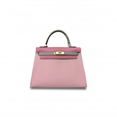 HERMÈS KELLY 28 CHEVRE SAKURA PINK 3Q PINK PEARL GRAY GOLD BUCKLE (28*22*10cm) 